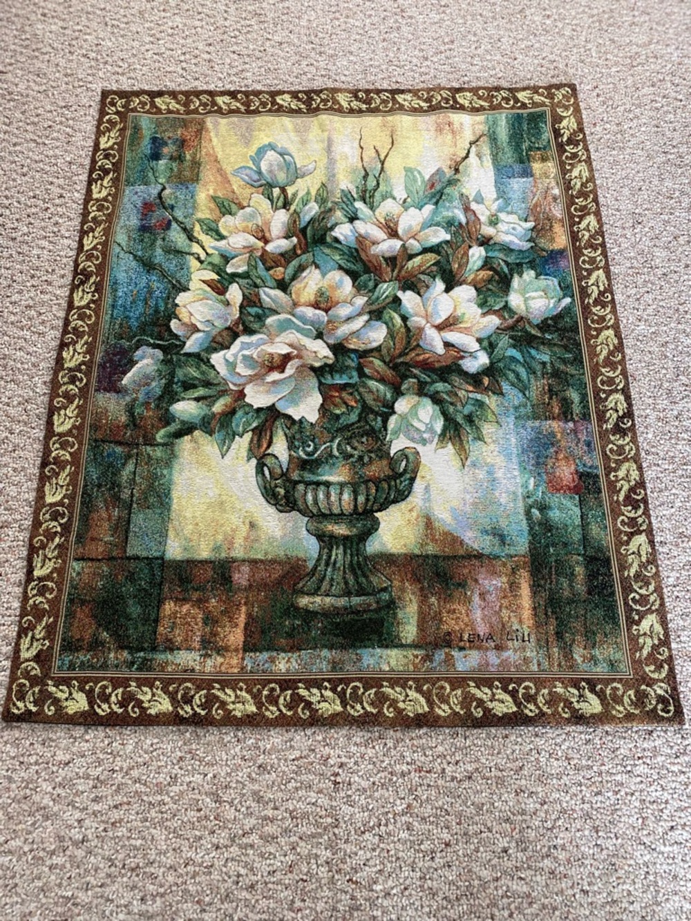 Sweet Magnolias Tapestry Flowers Bouquet  In Vase Wall  hanging Lena Liu
